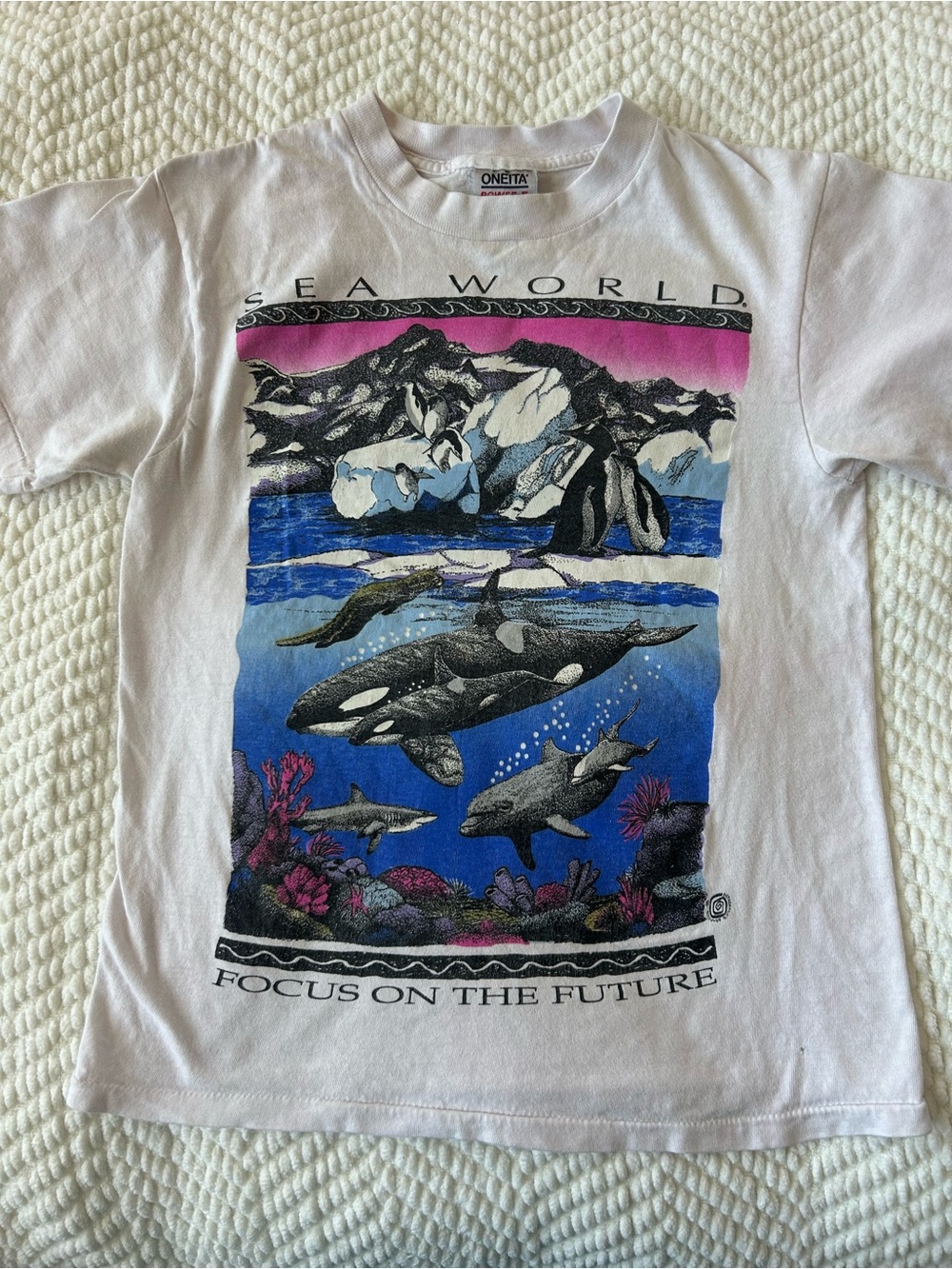 SeaWorld Graphic Tee - White with Blue & Pink Ocean Scene